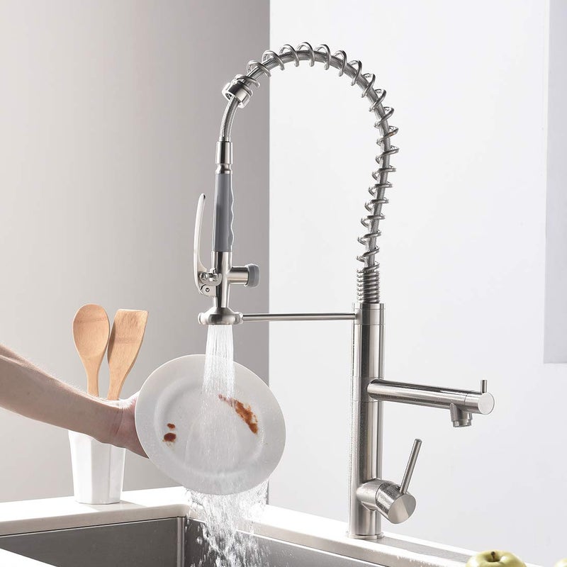 AIMADI Commercial Kitchen Faucet with Pull Down Sprayer,AIMADI Modern Single Handle High Arch Pre-Rinse Spring Kitchen Sink Faucet,Brushed Nickel - Image 3